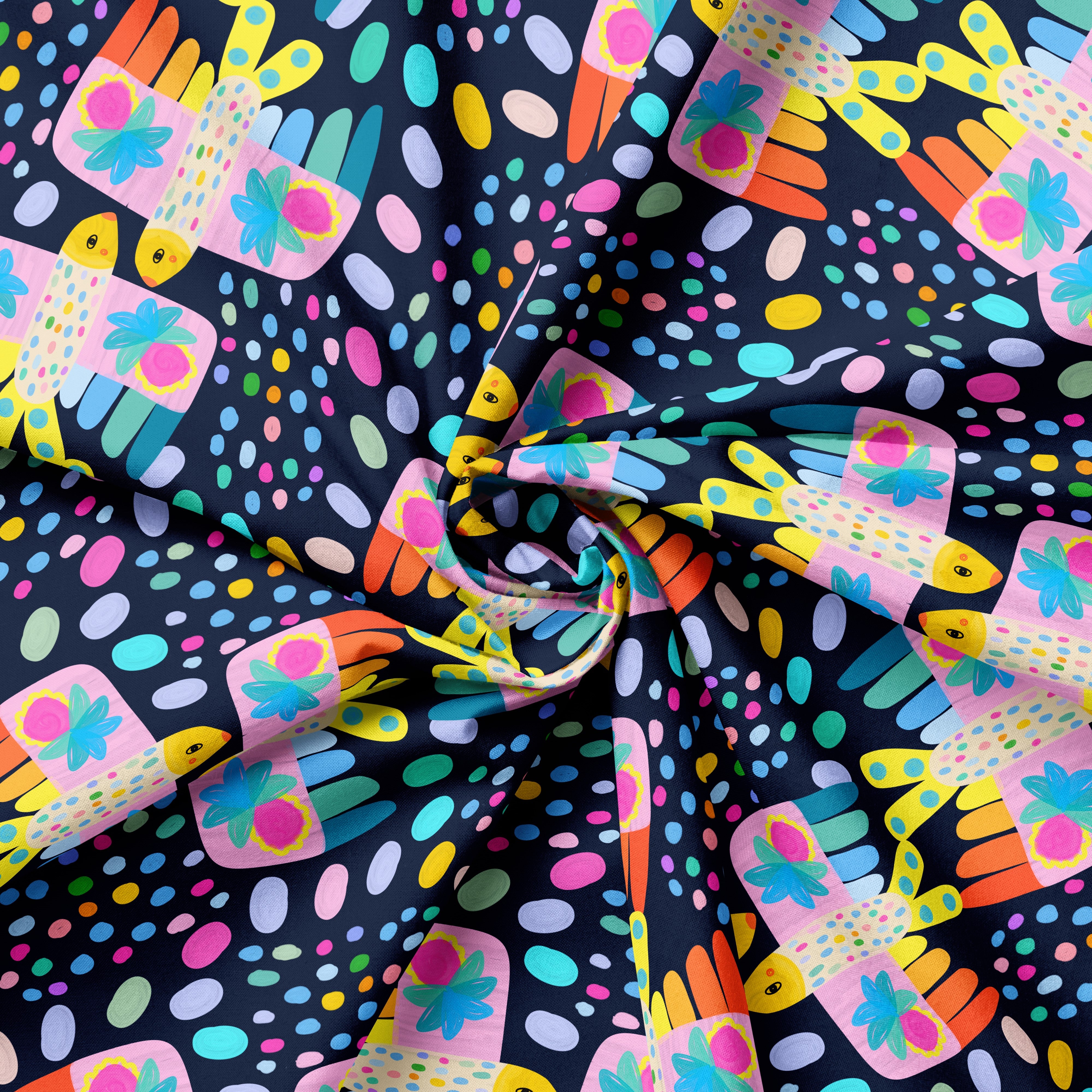 Fiesta Birds Noir | Fabric by the Metre