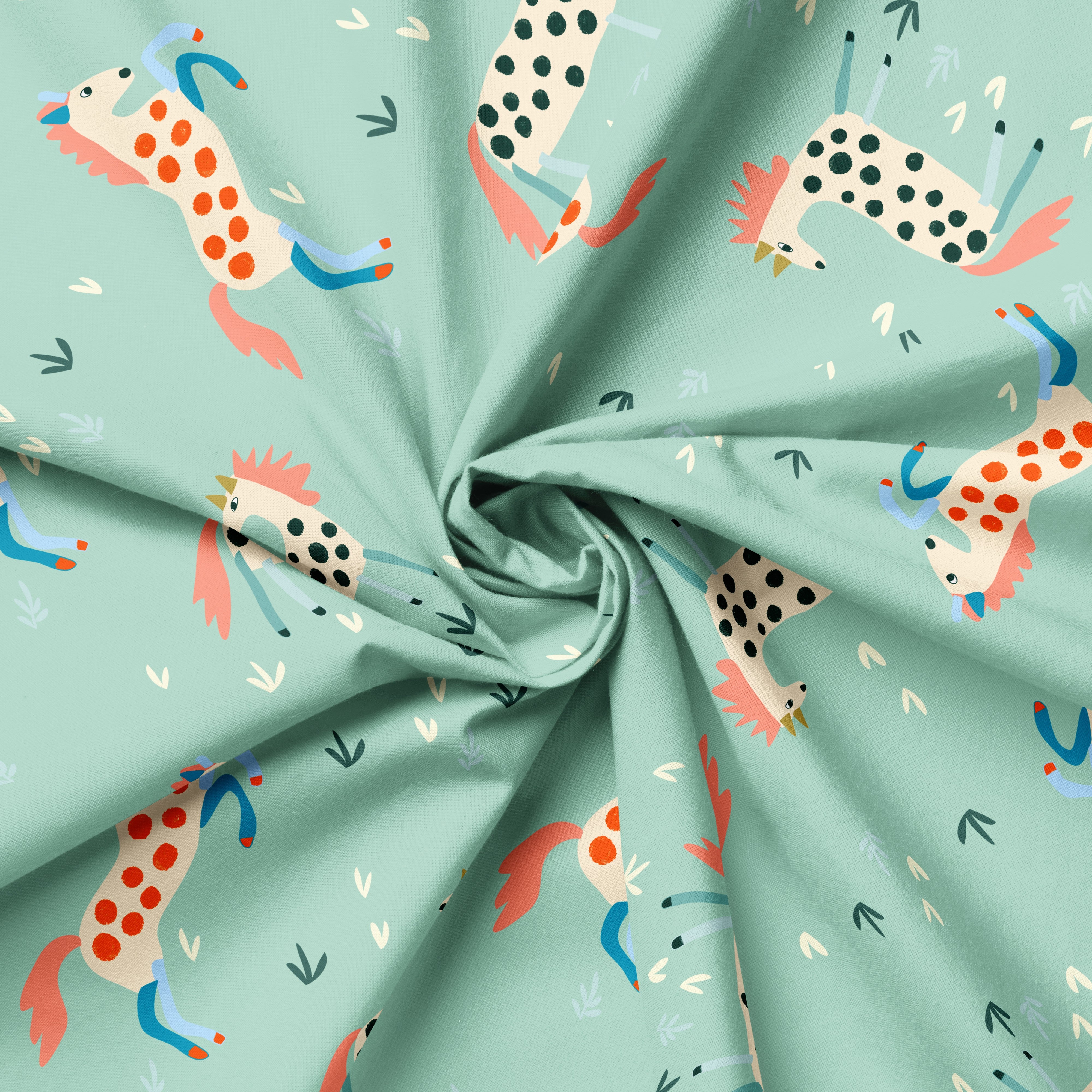 Horse Play Mint | Fabric by the Metre