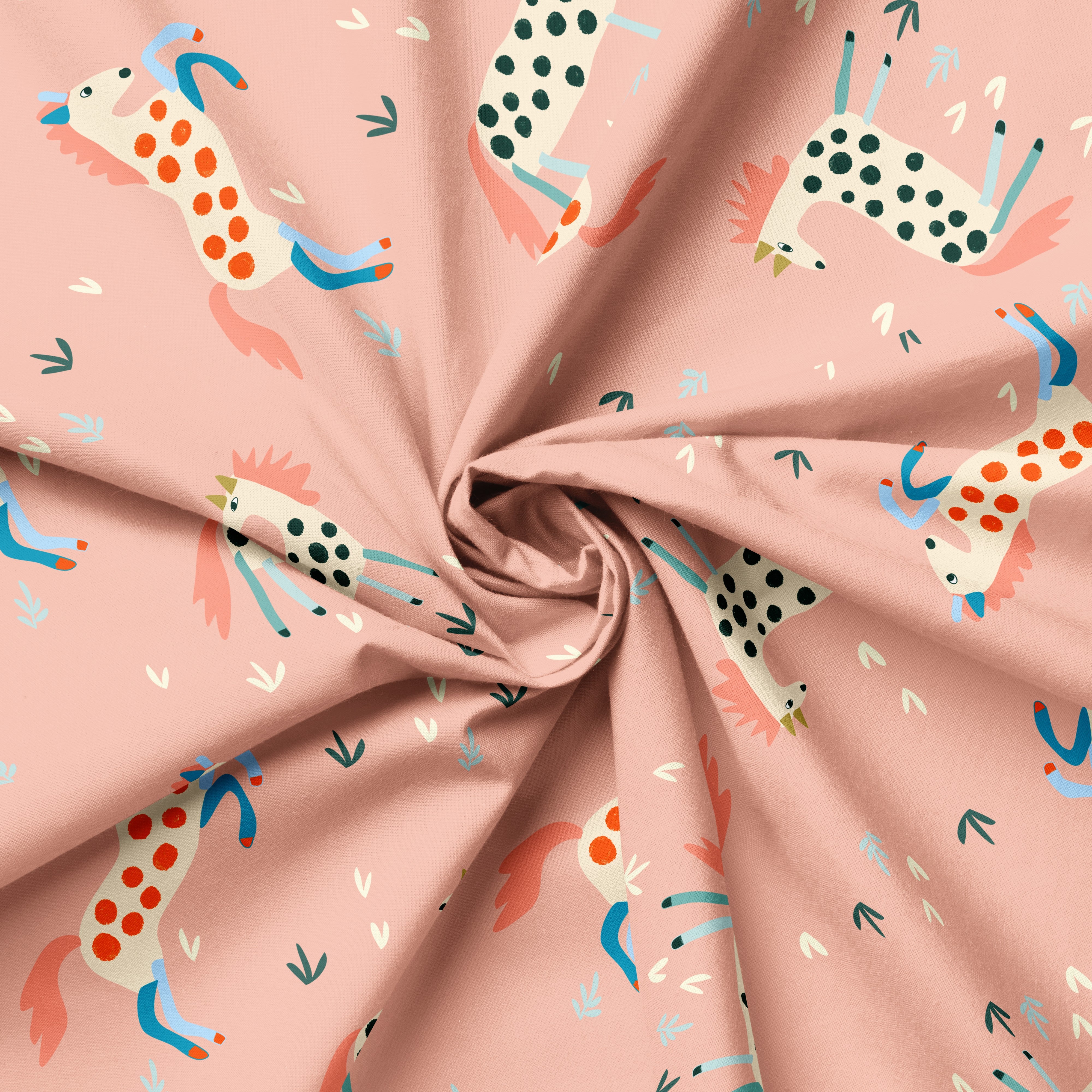 Horse Play Peach | Fabric by the Metre