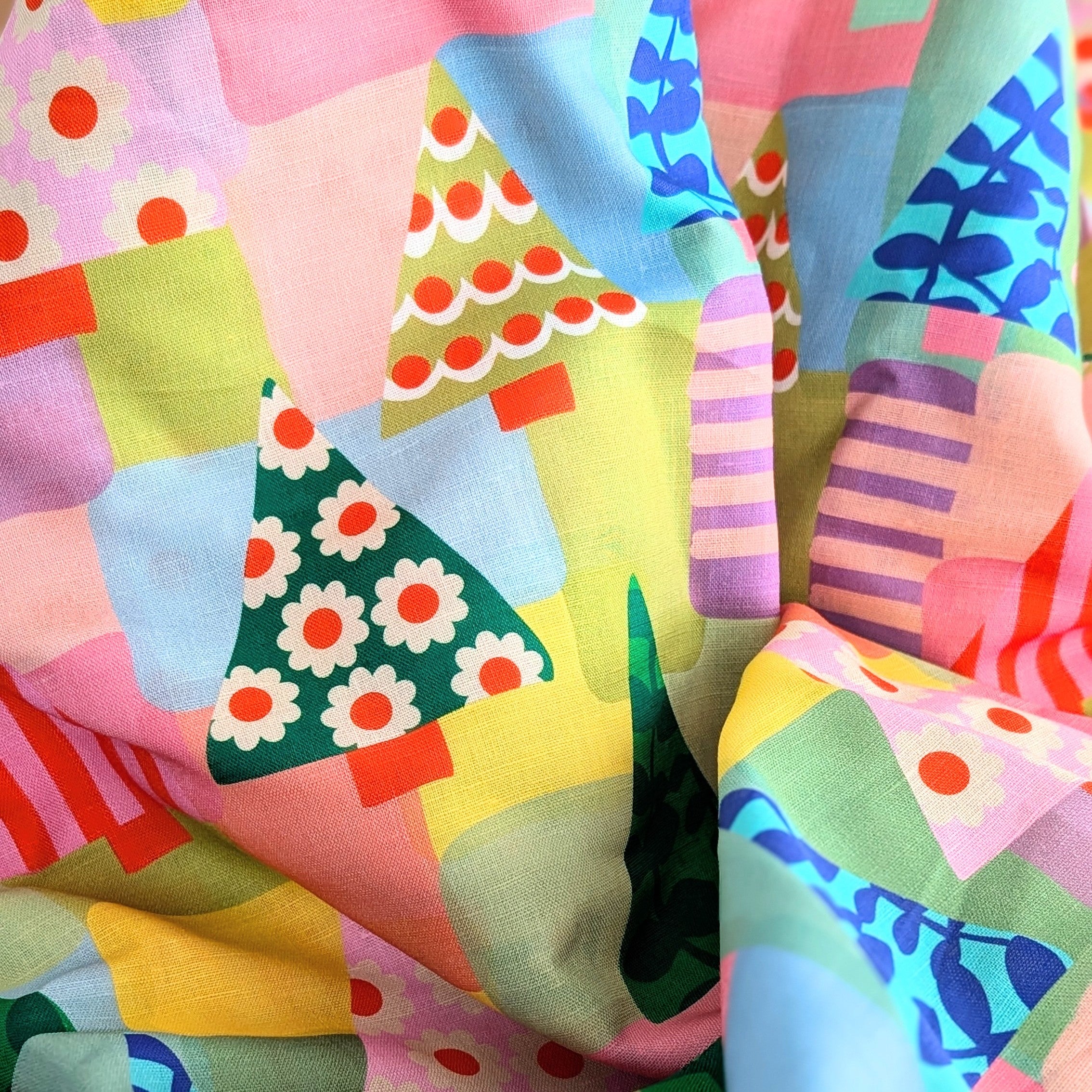 Patchwork Pine Trees | Linen Cotton | Ready-To-Ship